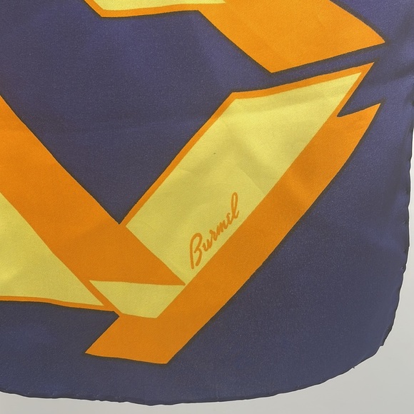 Vintage 60’s Burmel abstract geometric blue orange yellow scarf - Picture 3 of 4